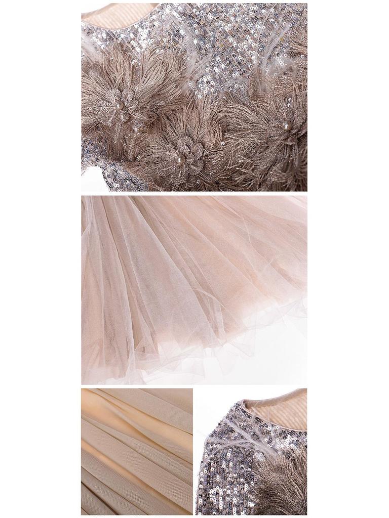 Rochie Tutu de Prințesă cu Paiete pentru Fete, Ținută de Spectacol și Bal cu Mânecă Lungă