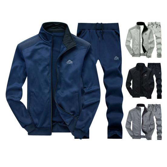 2 Teile/satz Männer Freizeitanzug Stehkragen Langarm Reißverschluss Knopfleiste Mantel Elastischer Kordelzug Bund Lange Hosen Set