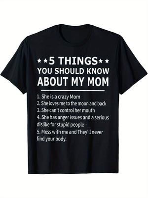 5 THINGS YOU SHOULD KNOW ABOUT MY MOM T-Shirt - Men's Plus Size Black Tee with Bold White Text and Stars - Funny and Unique Gift for Moms, Dads, and F
