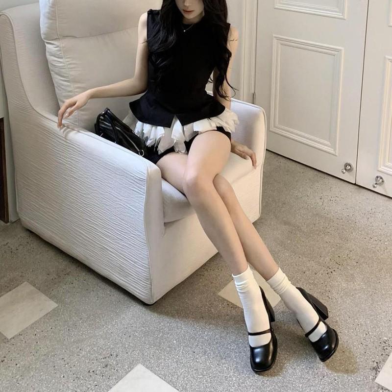 Womens 2-Piece Set Sleeveless Ruffle Fitted Top High Waist Slim Skirt Commute Outfit