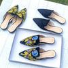 New Embroidered Large Flower Low Heel Casual Comfortable Pointed Lazy Half Dragged Women's Single Shoes