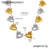 European & American Peach Heart Chain: Simple Style Niche Design Heart Bracelet & Necklace Set, 18k Gold-Plated Stainless Steel.