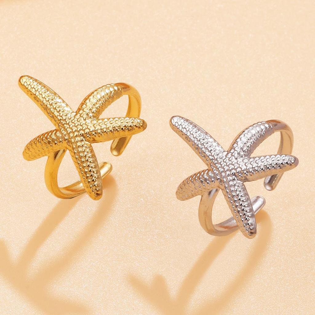 Trendy Marine Resort Style Starfish Ring - 18K Gold Plated Stainless Steel Jewelry
