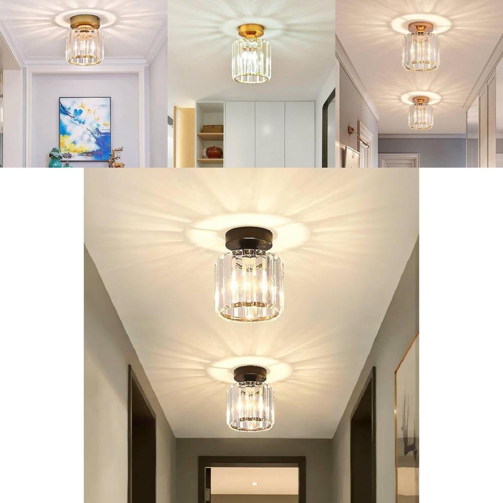 Stylish Modern Crystal Ceiling Light Elegant Design For Entryway Hallway In Black And Gold