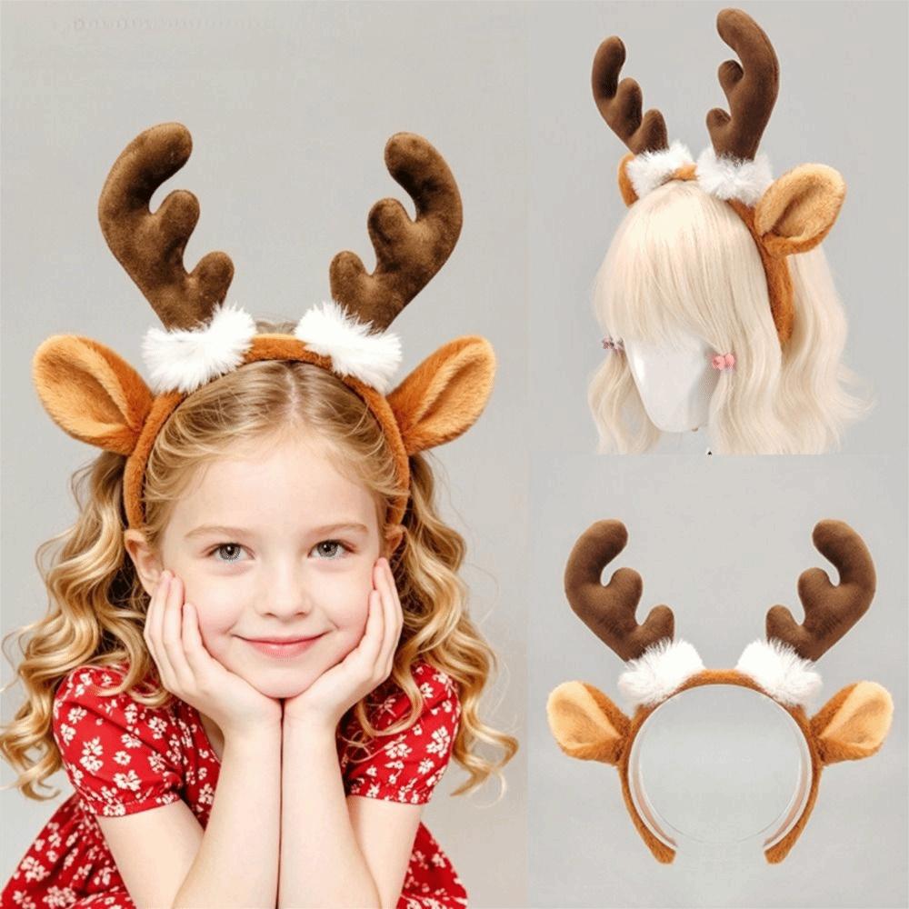 Soft Fabric Reindeer Hair Hoop Plush Deer Ear Hairpiece Christmas Hair Accessories  Festival