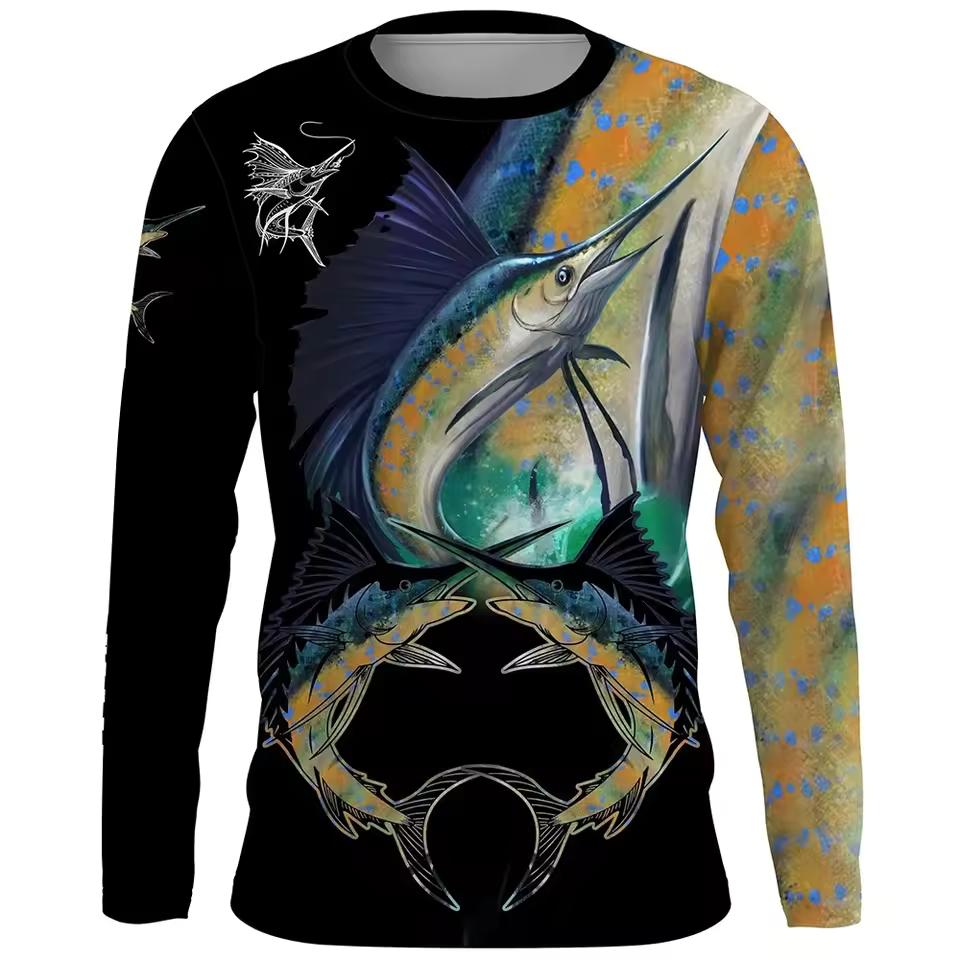 Outdoor Fishing Print Summer Men/Women O-Neck T-shirt Casual Long Sleeve Oversized Pullover Fashion Tops Trend Men Clothing