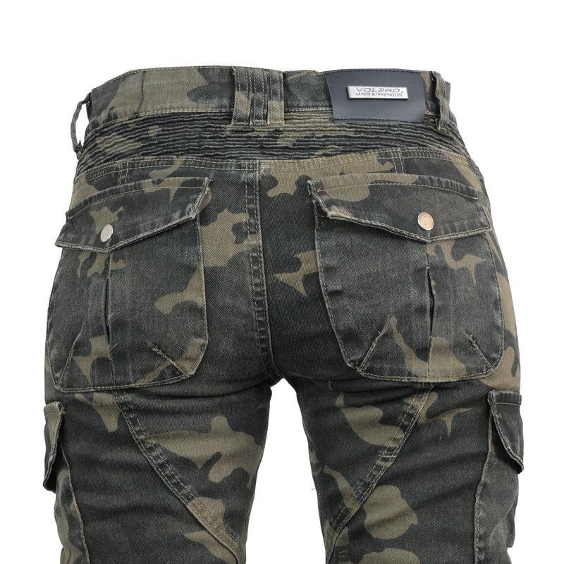 VOLERO+ג'ינס לאופנוע נשים+מכנסי מירוץ לאופנועים Camo אלסטי מכנסיים להגנה מפני נפילה+מגן שדרוג