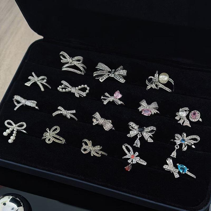 Sweet And Cool Style Bow Full Of Diamonds, Zircon Ring, Open Finger, Women'S Fashion Index Finger Ring, Stacked With Niche Rings
