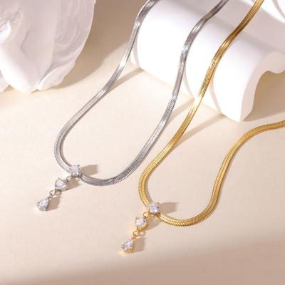 Colar Feminino de Aço Titânio Corrente Osso de Cobra Alta Qualidade Pingente Quadrado de Zircônia Luxo Leve Simples