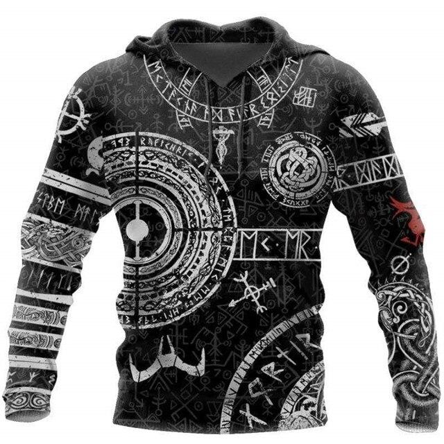Menn Hettegenser Vikings Odin S Skull 3D All Over Printed Mote Hettegensere Unisex Høst Casual Dame Streetwear Pullovere