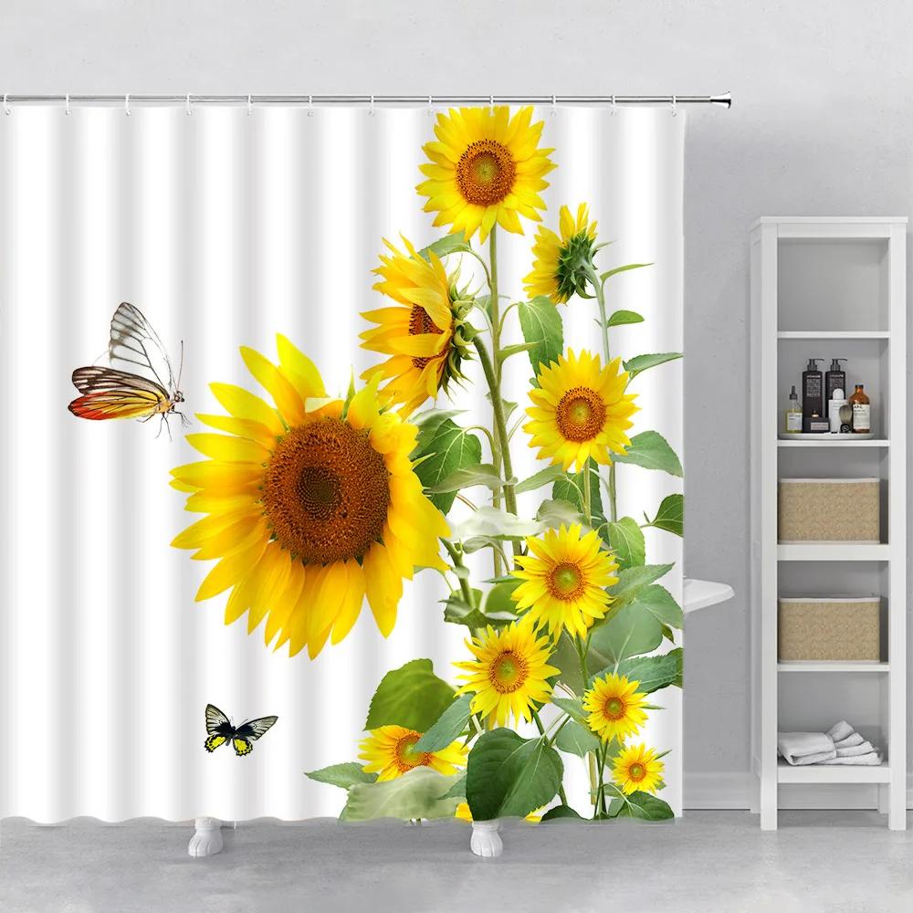 Flower Shower Curtain Set Orchid Teal Rose Plant Floral Leaves Print Bathroom Decor Fabric Bath Curtain Bathtub Accessories Hook