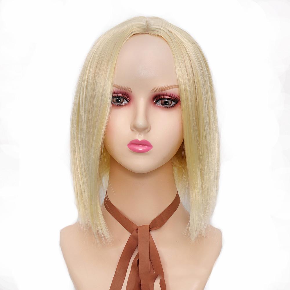 

Короткий прямой парик Bybrana, синтетические парики со средней частью, полная голова для золотистых женщин, термостойкий парик для женщин