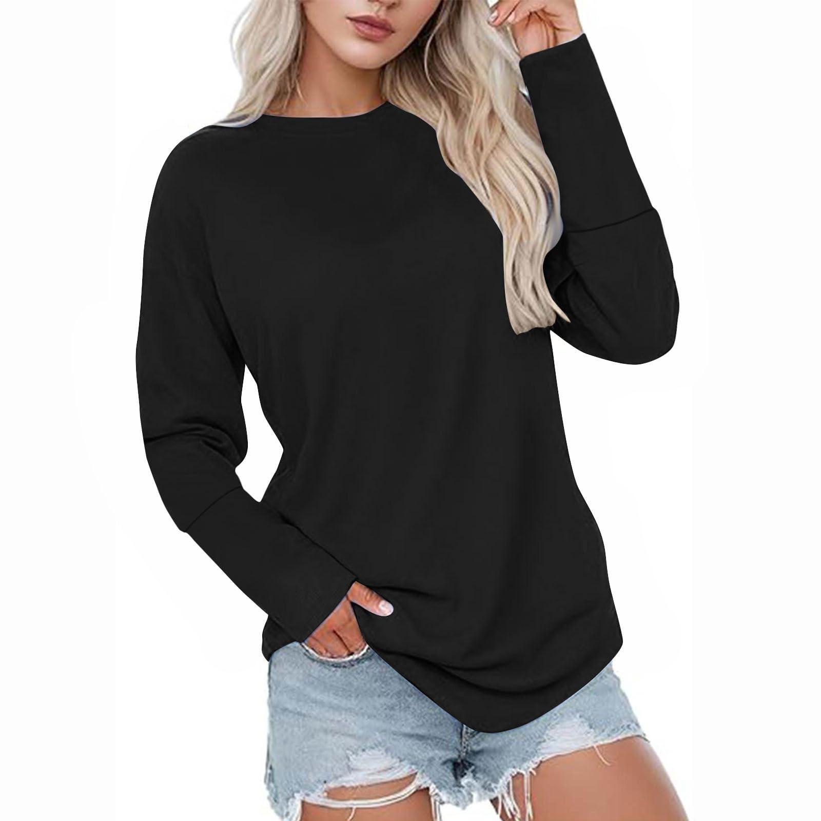 

Женский модный свитшот с длинными рукавами, однотонный, с круглым вырезом, повседневный M чёрный