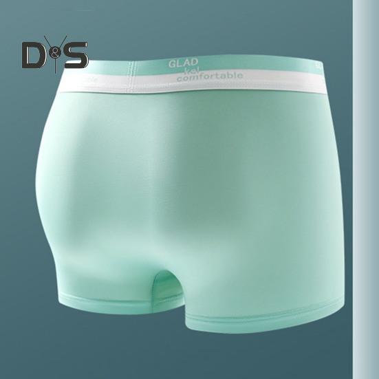 Men Boxer Underwear Mid-rise Breathable Holes Patchwork Color Shorts Panties U-Convex Design Ice Silk Underwear