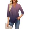 Damen Siebenviertelärmel Tops Lässig V-Ausschnitt Brustrüschen Einfarbig Locker T-Shirt Tops