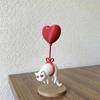 Cute Cat Figurine with Heart Balloon & Sweet Bow, Resin Desktop Ornament for Bedroom Living Room Home Decor Gifts
