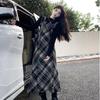 Retro French Plaid Strappy Dress with Long Sleeve Top Set