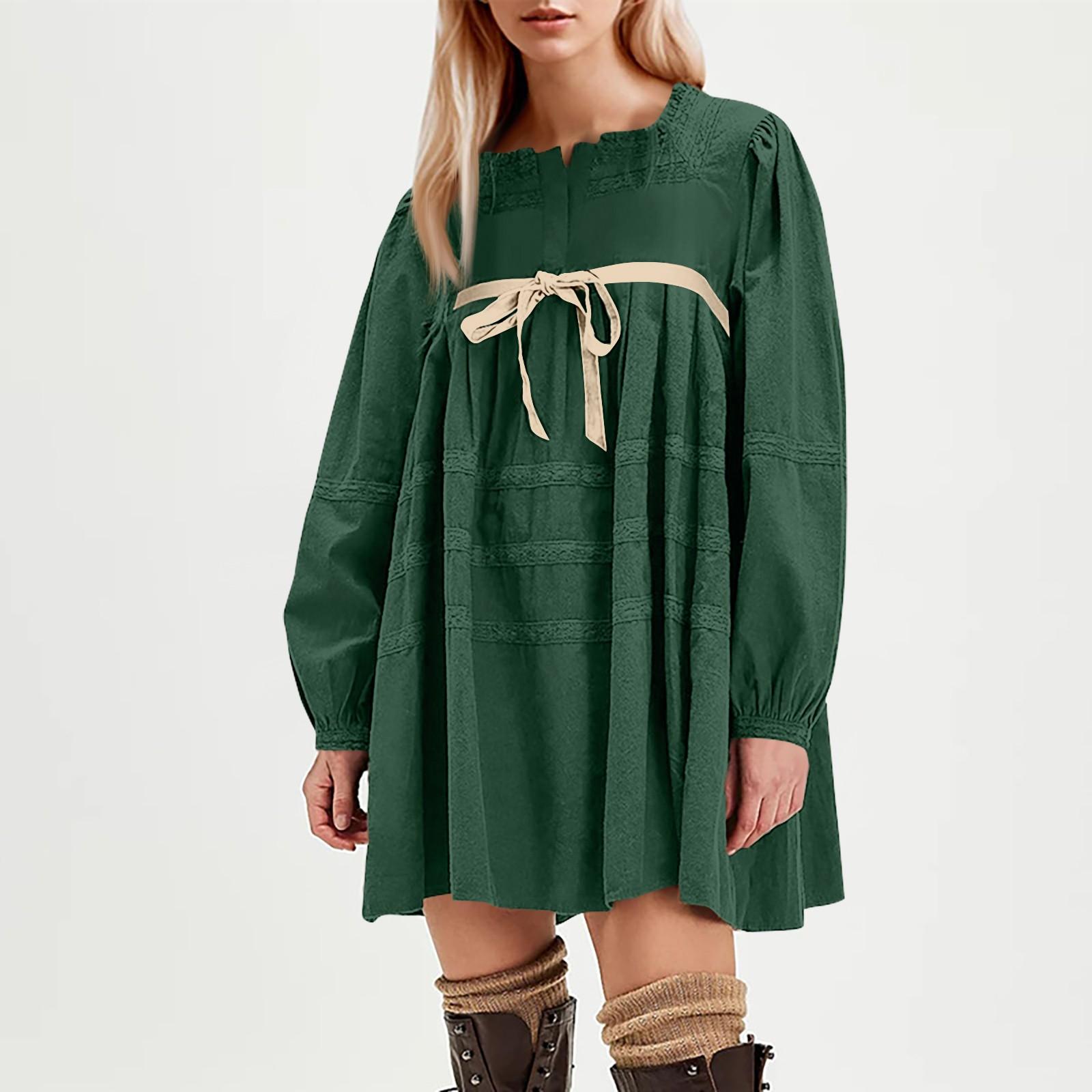 

Женские модные повседневные однотонные платья с круглым вырезом и длинным рукавом M