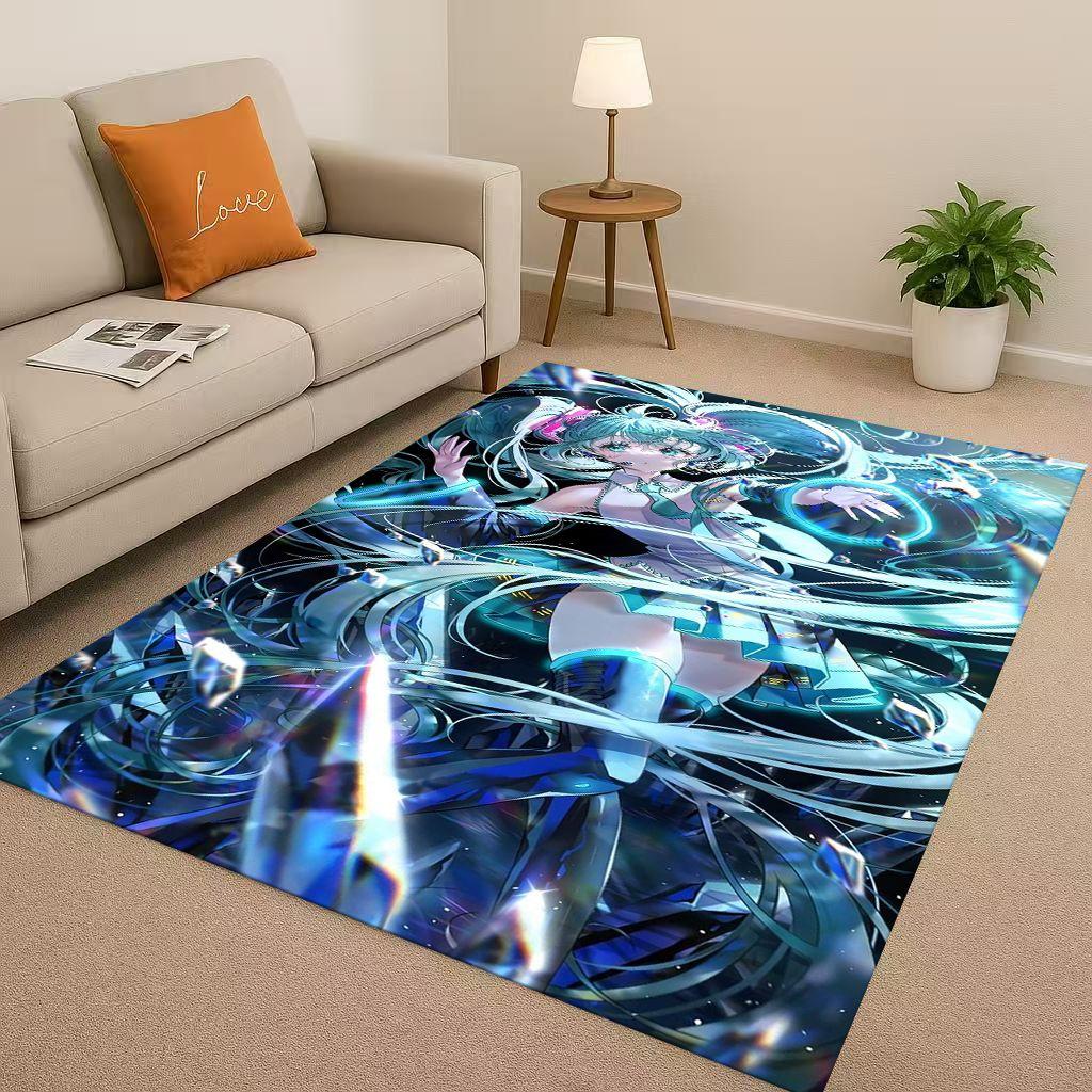 3D Kawaii M MIKU Music Cartoon Girl Living Room Non Slip Area Rug Carpet for Bedroom Playroom Sofa,Easy Clean Home Decor Doormat
