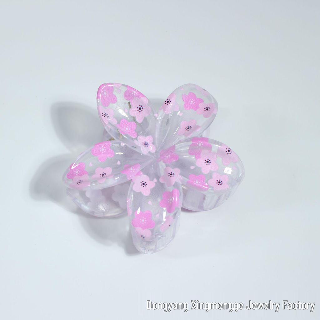 Frangipani Flower Colorful Hair Claw Clip, Transparent Five-Petal Design