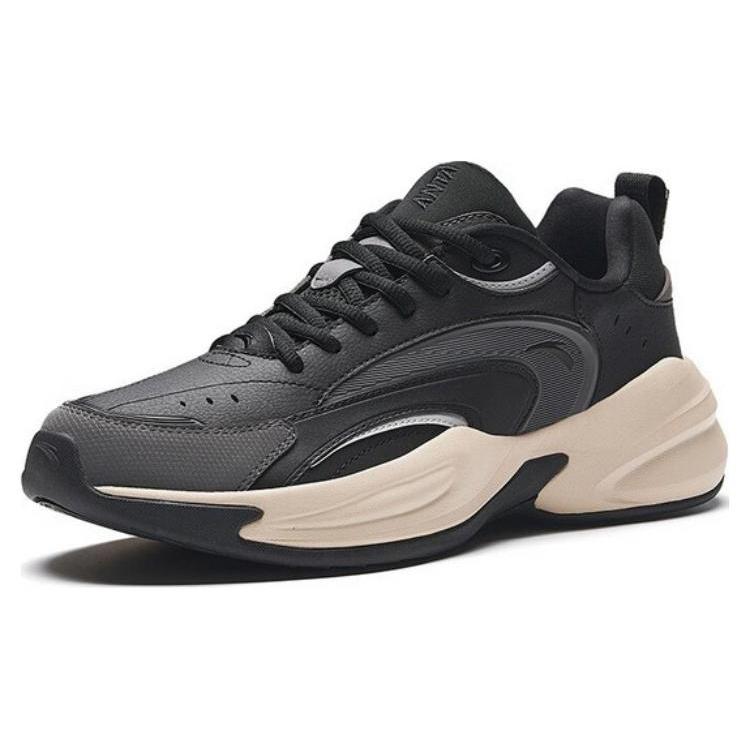Anta ACE Leather Slip Resistant Abrasion Resistant Low top Chunky Sneakers Men's Black Gray 912338802-4