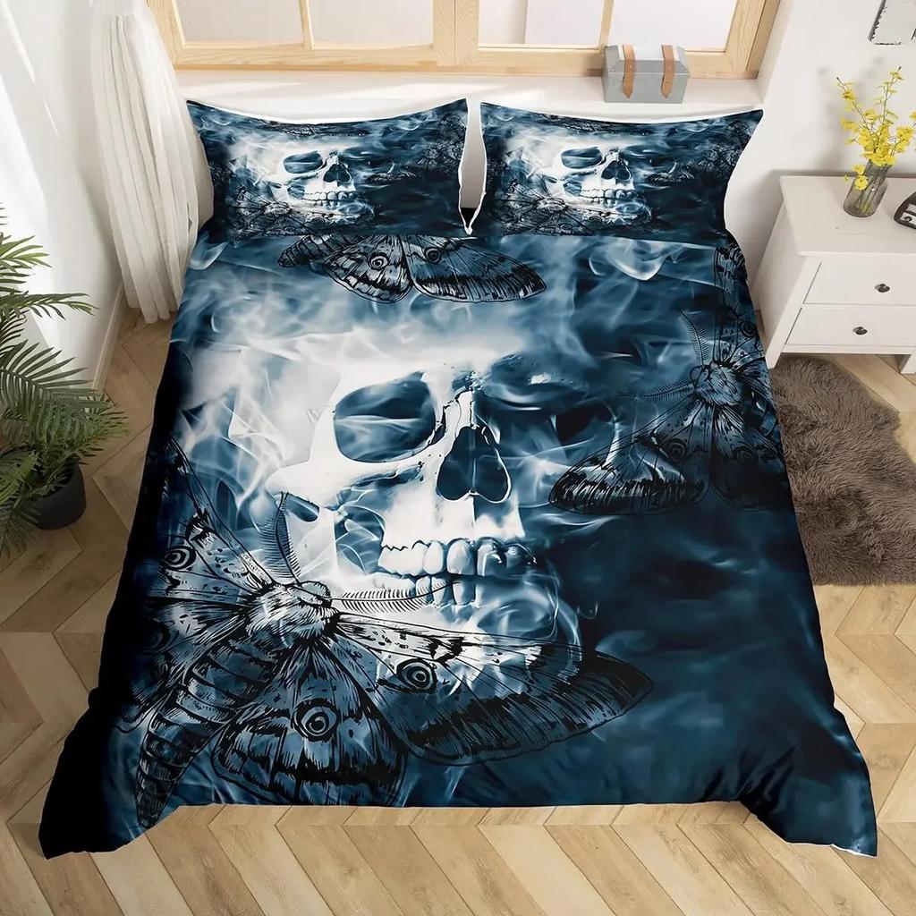 Floral Comforter Cover No Filling Black Skeleton Bedding Set Antique Victorian Baroque Skull Duvet Cover Gothic Vintage