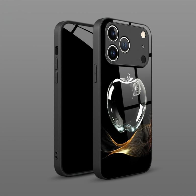 Crystal Clear For Apple Pattern Tempered Glass Phone Case For iPhone 11 12 13 14 15 16 17 Pro Max 17 Air 7 Plus XS X XR Cover