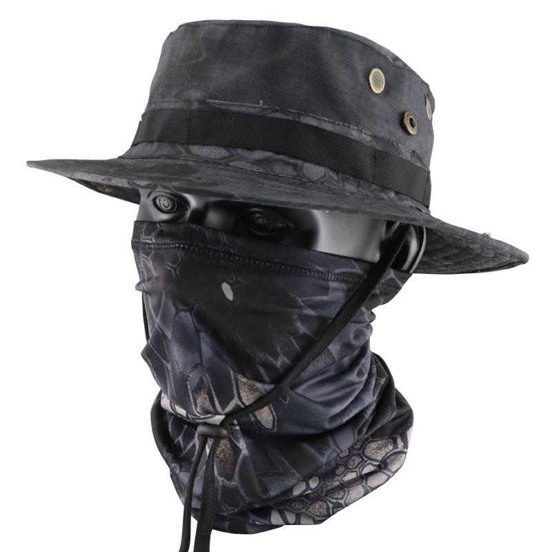 Camouflage Round Brim Hat & Ice Silk Neck Gaiter Set for Hiking, Fishing & Outdoor