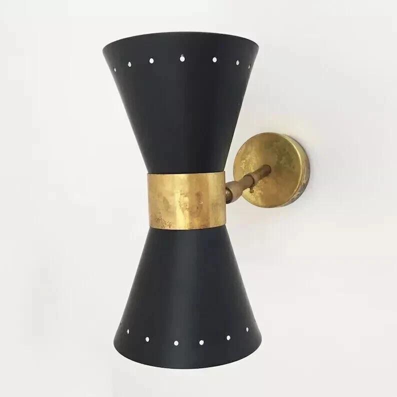 Par Håndlagde Italienske Messing Diabolo Vegglamper – Justerbar 1950-talls Midcentury Design