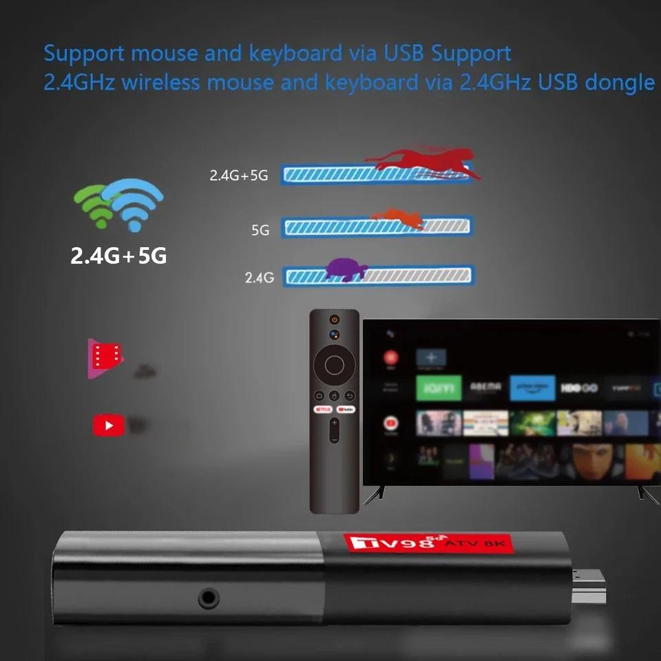 8K ATV Smart TV Stick Android 14.0 Bluetooth 5.0 WiFi 6 Allwinner H618 Quad Core Cortex A53 Network Media Player Balso nuotolinio valdymo išmaniojo TV dėžutė