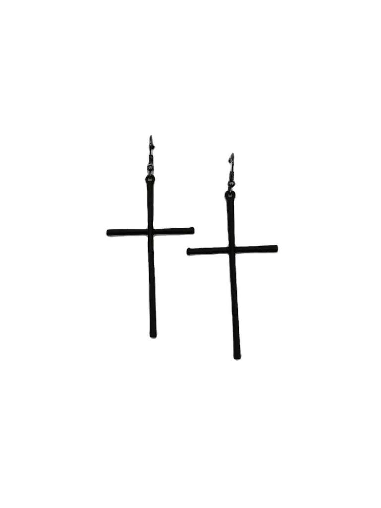 European & American Simple Style Cross Earrings in Black, Gold & White Gold
