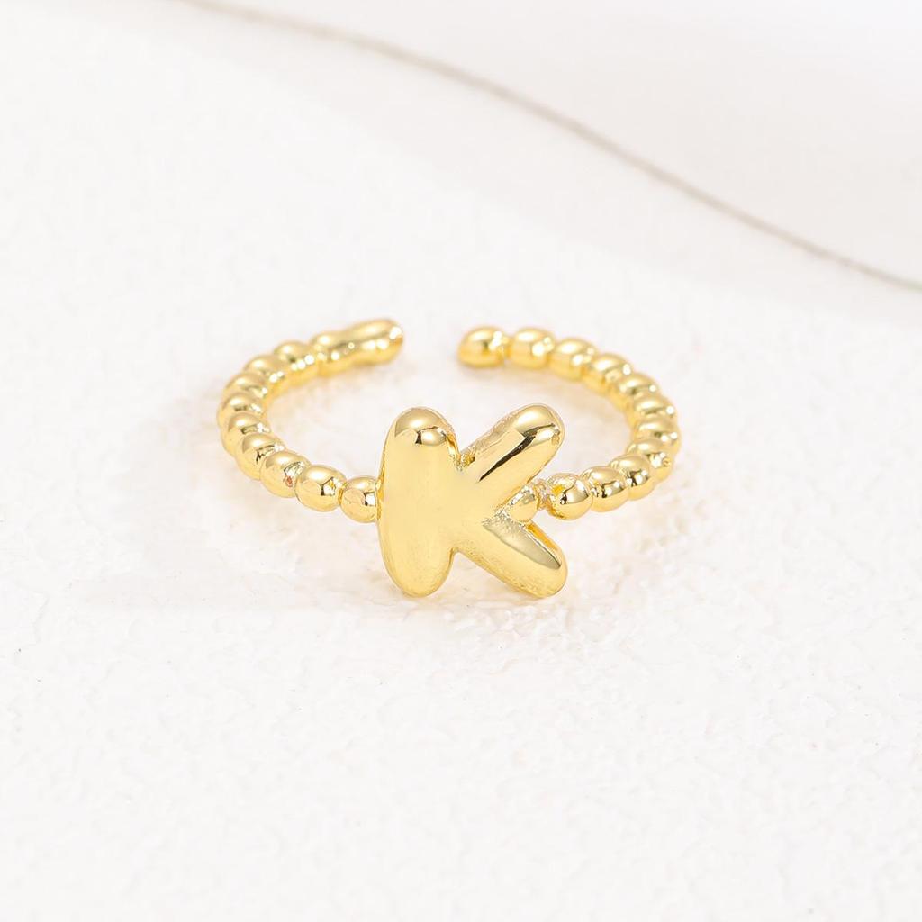 Adjustable 18K Gold Bubble Beaded Open Ring with 26 Alphabet Options