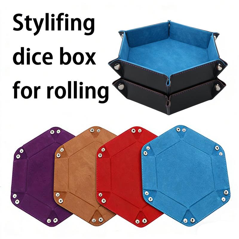Hexagonal PU Leather Dice Tray - Board Game Accessories & Sundries Storage Box