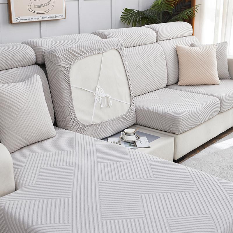 Velvet Jacquard Cushion Cover For Living Room Solid Stripe Pattern Sofa Cover Velvet Couch Cover Sofa Protector Seat Cover