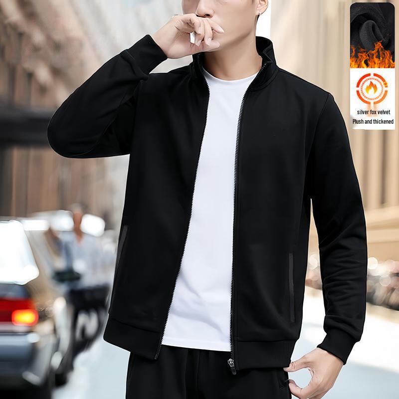 

2025 Autumn/Winter Plus Velvet Men s Business Casual Jacket with Stand-up Collar for Middle-Aged and Elderly M (80-100 jin)