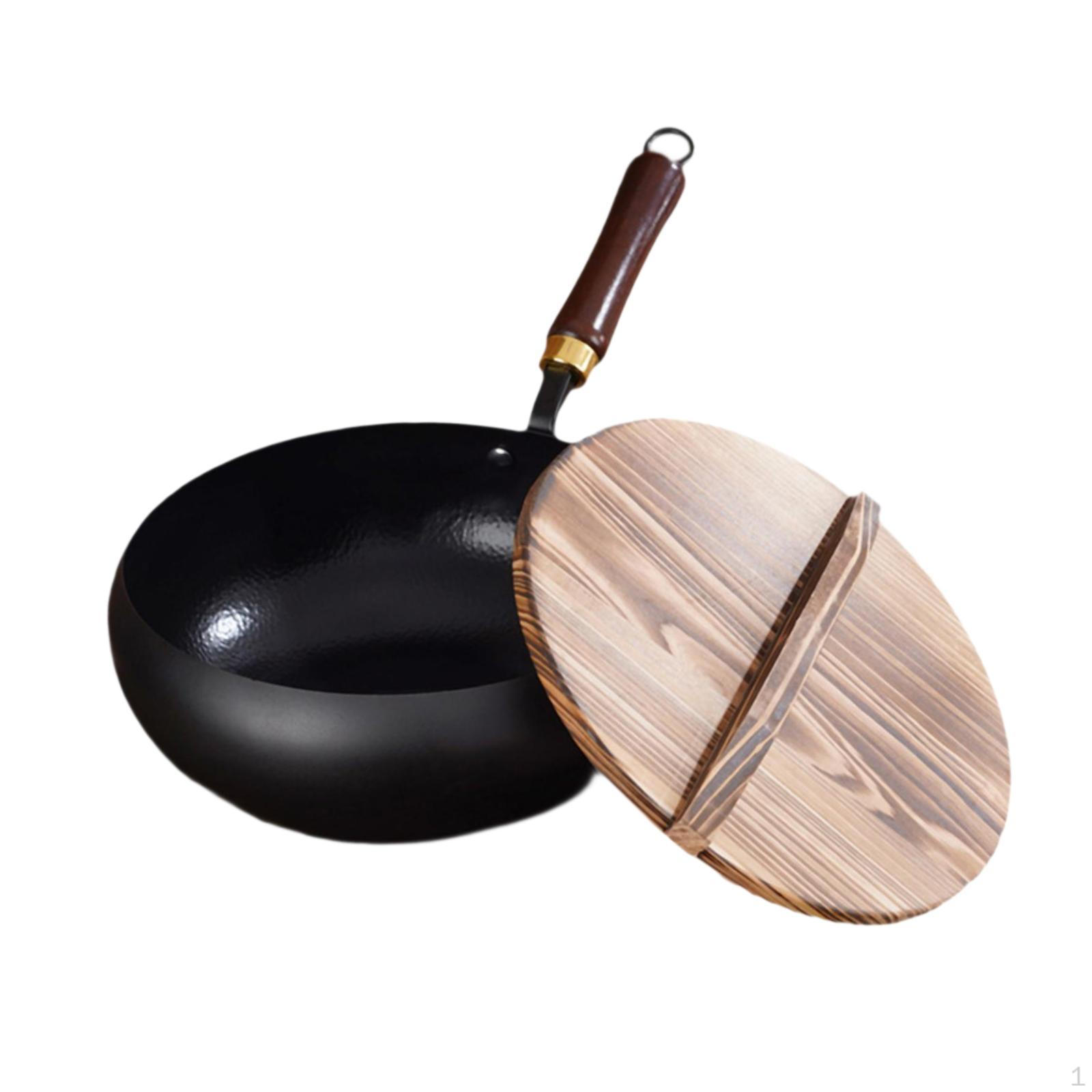 

Iron Wok ,Skillet with Wooden Lid ,Even Distribution, Pot Nonstick Pan for Gas Stoves Stir 20cm