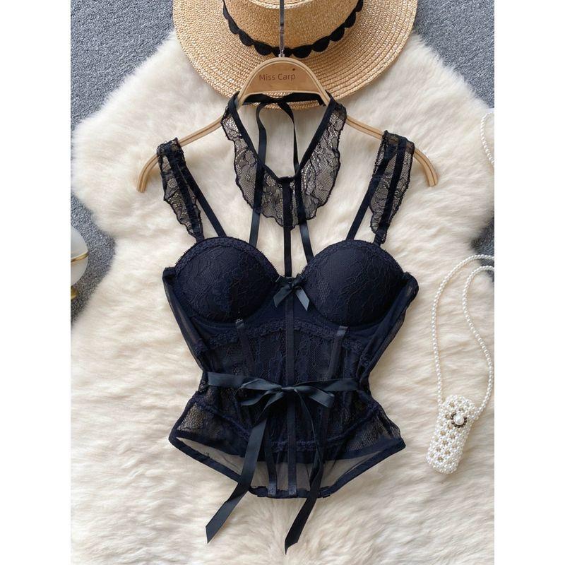 Mesh Lace Waist Niche Style Base Tops Sling