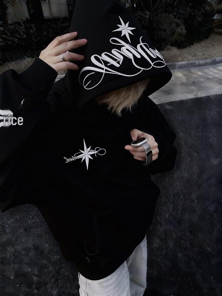 Embroidered Velvet Hooded Sweatshirt - Unisex Retro Loose Fit, Autumn/Winter Trend, Plus Size