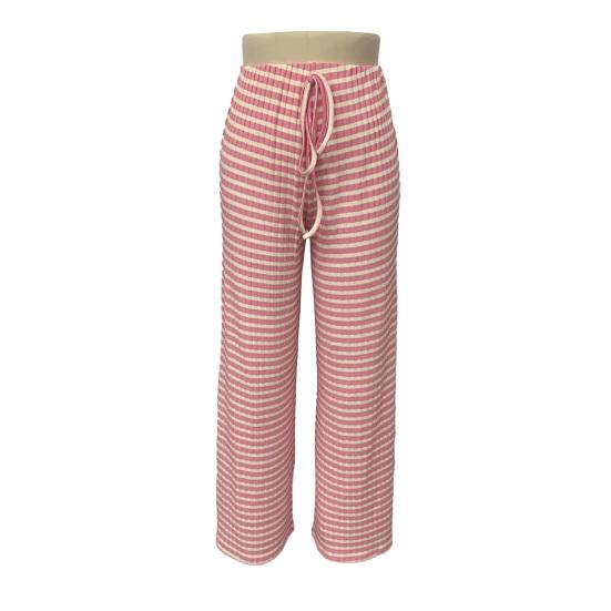 Women Pants Elastic Waist Adjustable Drawstring Striped Casual Wide Leg Trousers Design Loose Fit Daily