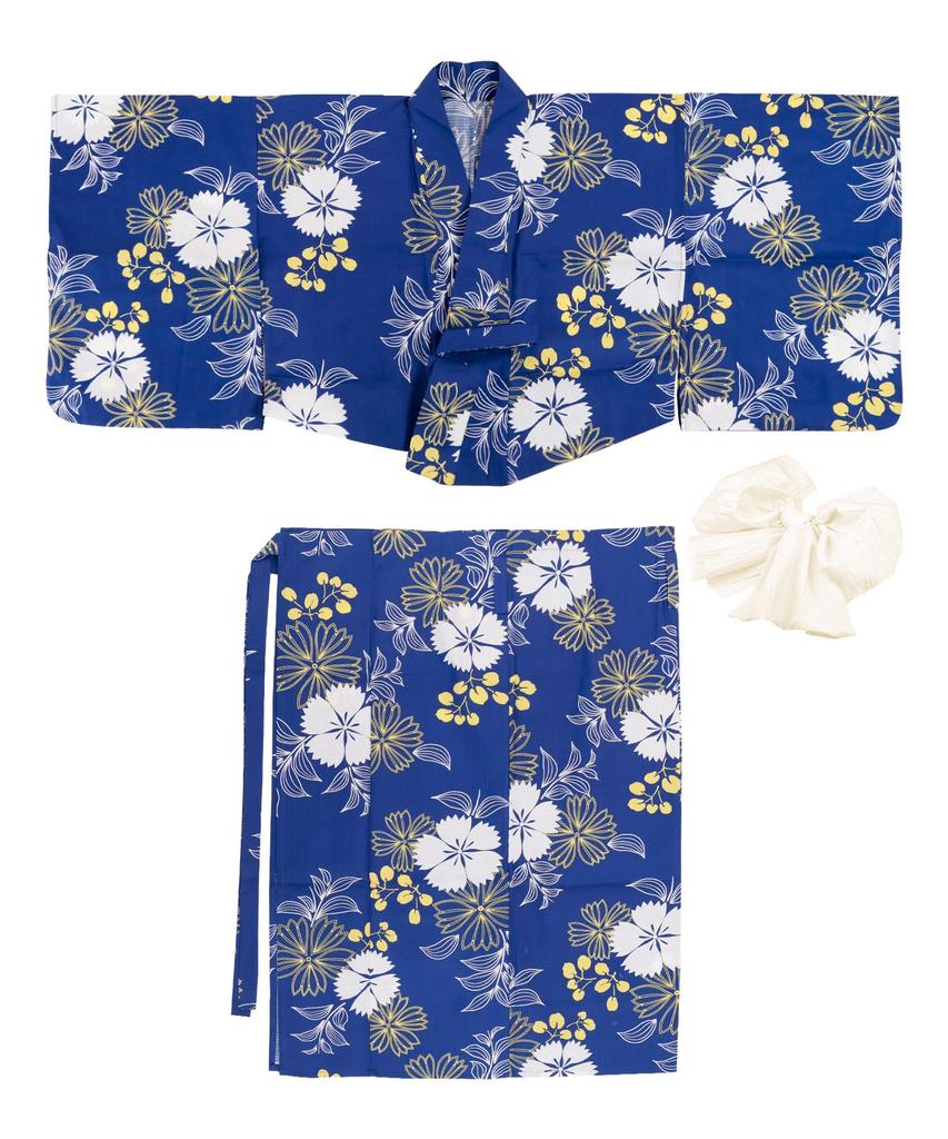 Yukata Change Set Heiko Junior Girls Gunjo [KYOETSU] Set, Yukata, Two-Part Type, Girls, Unbleached, Weave, 2-piece (Yukata, Obi), (5. Nadeshiko,