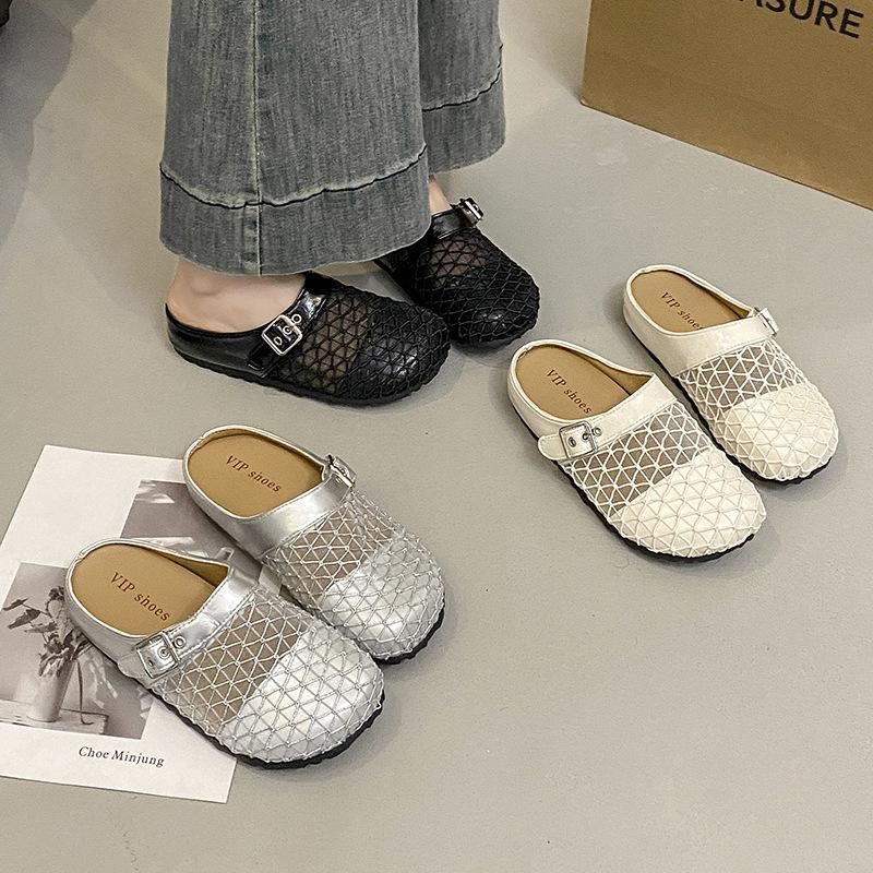 

One pedal bag head half slippers women s woven new mesh breathable summer wear lazy half slippers flat bottom 35