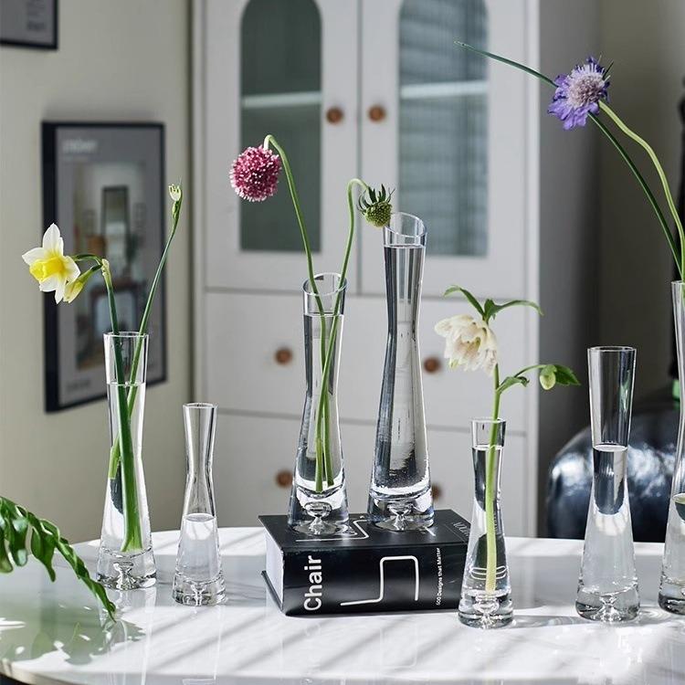 Vaso Trasparente in Vetro Stile Europeo Creativo Bocca Inclinata Artistico Semplice per Piante Idroponiche Fiori Tavolo Decorazione Casa