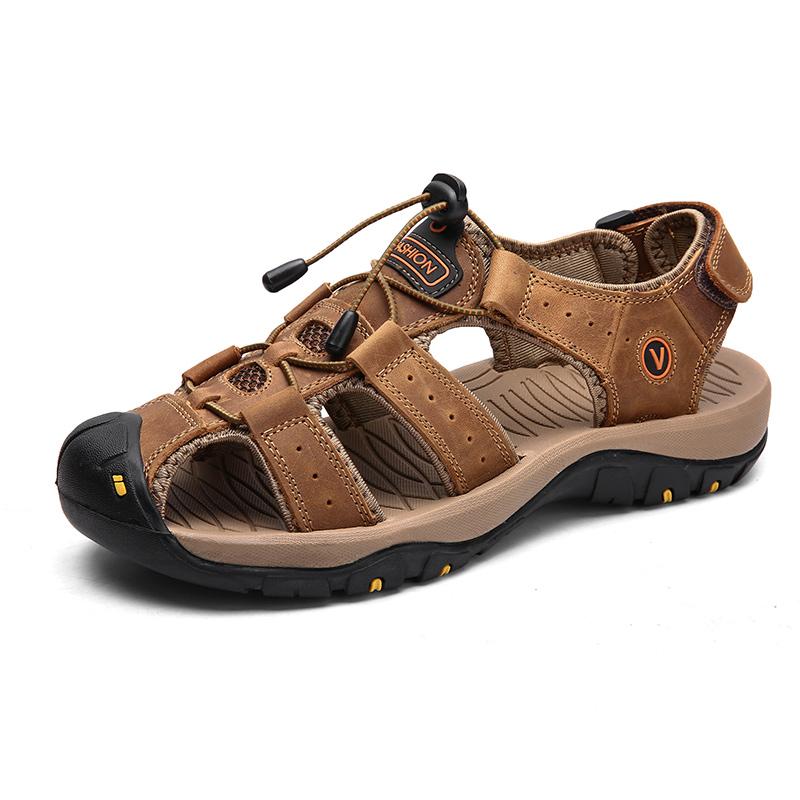 Men Sandals Summer Genuine Leather Mens Casual Shoes Outdoor Leather Sandals for Men Beach Shoes Roman Shoes Rubber Water Shoes