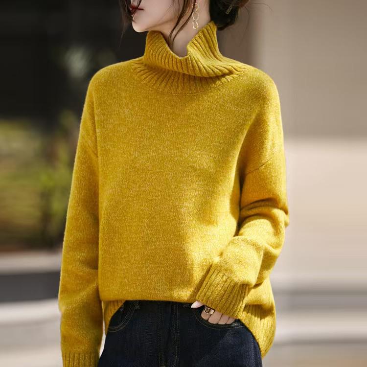 

Women s Stylish High Neck Wool Sweater - Versatile Long Sleeve Knit for Autumn/Winter Extra Large