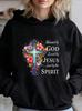 Women'S Hoodie Comfortable Casual Pullover, Long Sleeves, Front Pocket Fall/Winter, Casual Hoodie With God Bless Love Flowers Christianity, L
