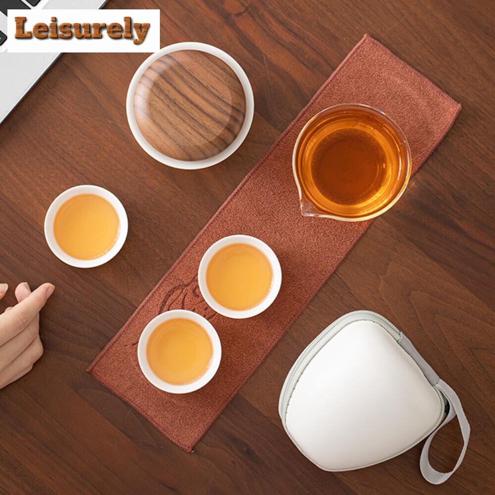 Creative Flying Saucer Travel Tea Set Kit Japanese 1 Pot 3 Cups Tea Maker Picnic Camping Portable Tote Bag Accessories Gift