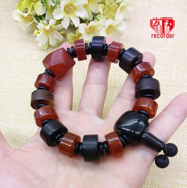 Red Agate Unisex Tibetan Three-Eyed Dzi Ethnic Bracelet