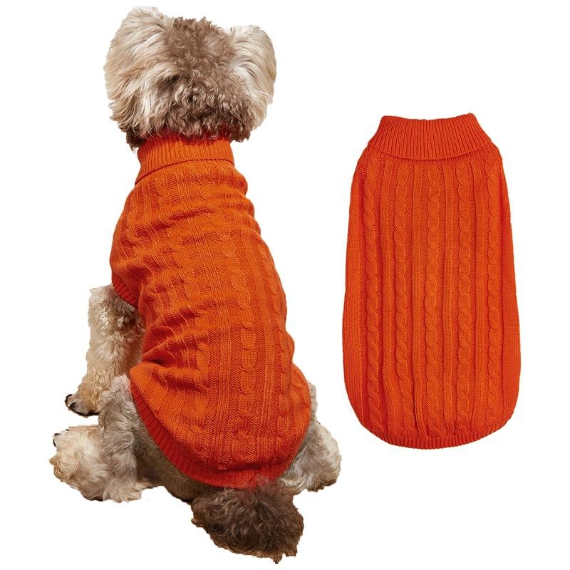 

Dog fashion clothing Solid color twill cable-knit pullover pet sweater Winter autumn style warm knitted sweater all body types 0.5-1.5kg помаранчевий