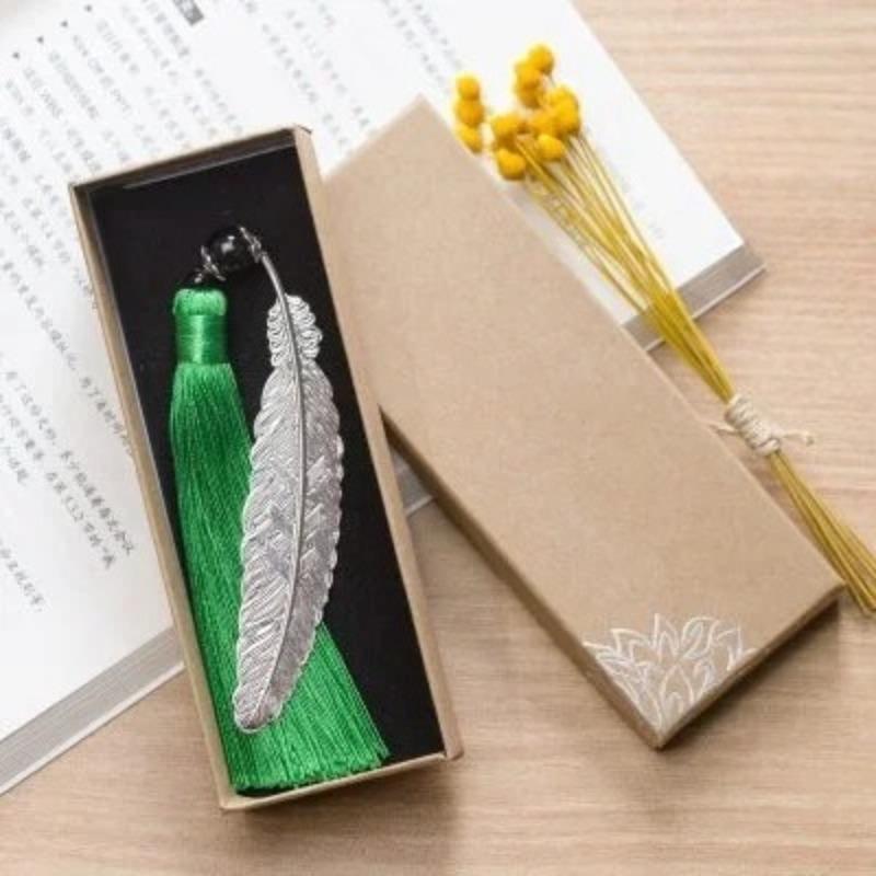Fashion Classical Chinese Style Silver Metal Leaf Feather Tassel Bookmark Document Book Mark Label Christmas Gifts