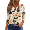 Women's T Shirt Tee Halloween Printed Button 3/4 Sleeve Tunic Daily Weekend Fashion Basic V- Neck Regular Top